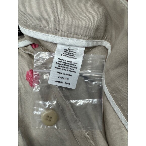 Talbots Woman 22W Curvy Fit Khaki Crop Pants Pink Embroidered Shells Stretch - Picture 9 of 10